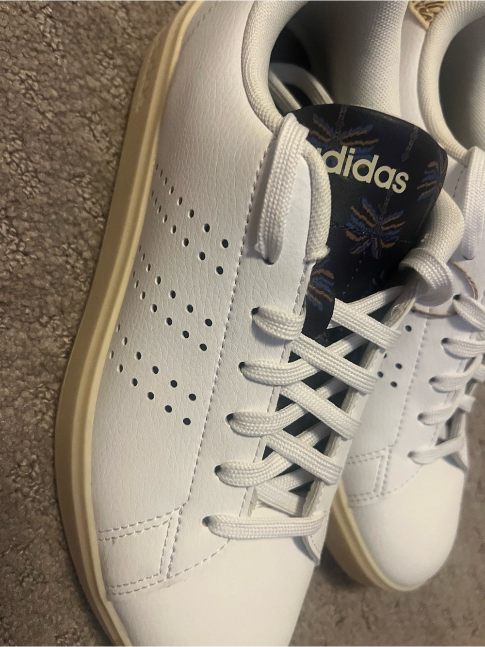 adidas White Sneakers with Navy Floral Tongue